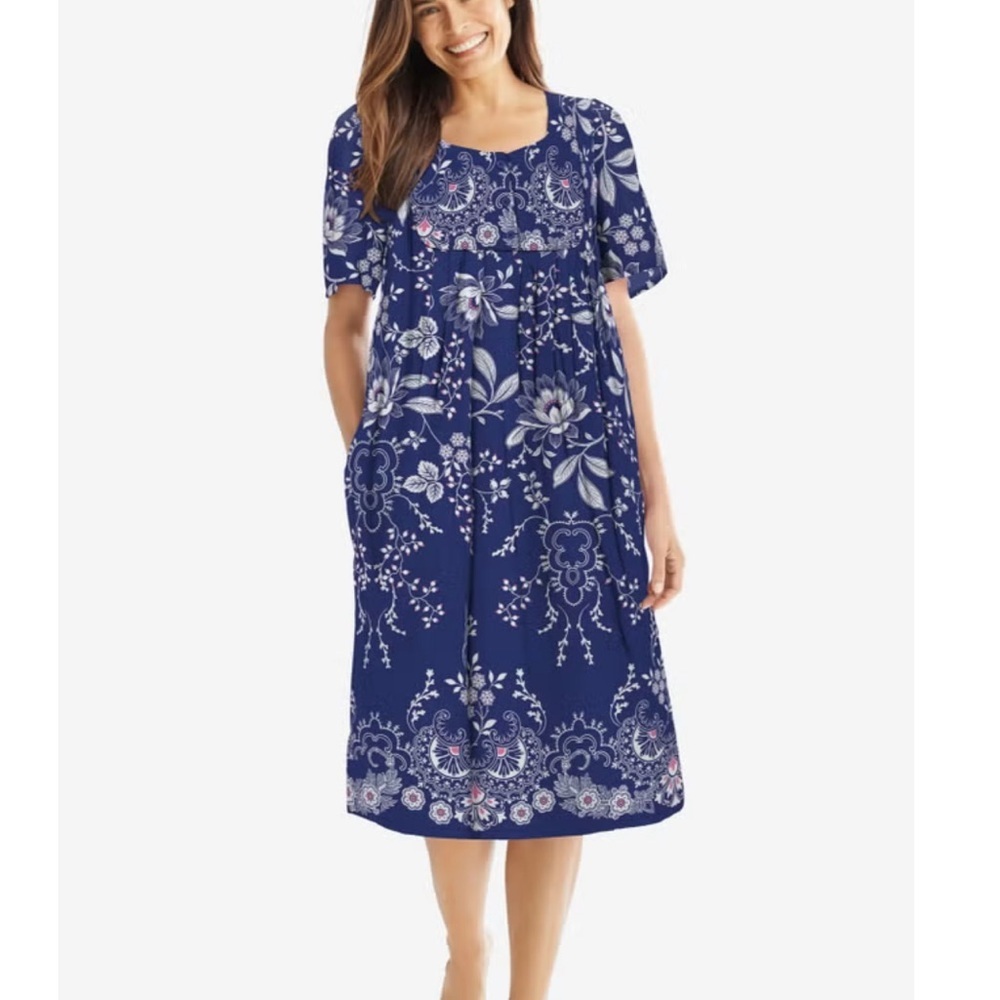 Only Necessities Women's Plus Sz 4X Petite Bib Front Lounger Dress Or Nightgown